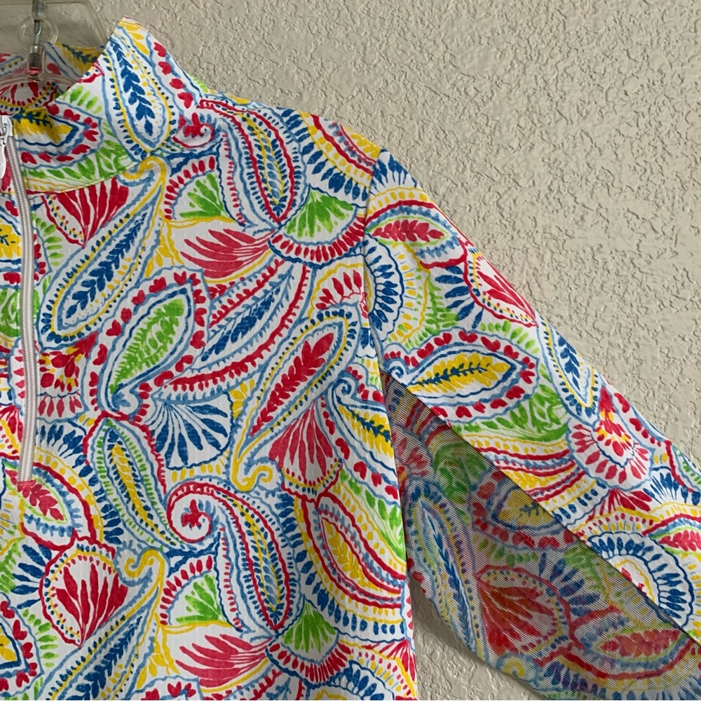 NWT Ibkul 1/4 Zip Shirt Top Womens M Golf Tennis Paisley UPF50 Mesh Vent Preppy - Picture 6 of 16